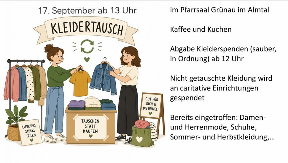 Kleidertausch Kleidertauschparty, Grünau im Almtal 2026